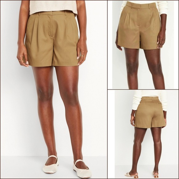 NWT High-Rise Tailored Trouser Shorts L Golden Brown Pleated Classic Chic 5" NEW - Picture 8 of 8